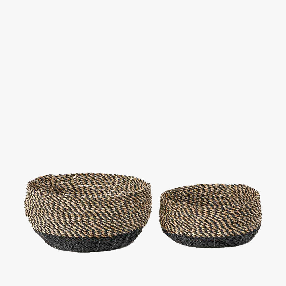 Set of 2 Seagrass Natural & Black Round Baskets